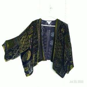 Festive green and black velvet shawl